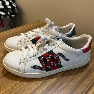 Gucci White Embroidered Ace Sneakers Snake Womens 6.5